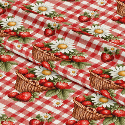 Strawberry Gingham Picnic Pattern 3 Quilting Cotton Fabric