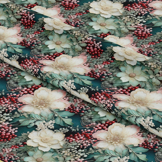 Christmas Florals Pattern 10 Quilting Cotton Fabric