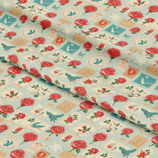 Vintage Love Stamps Pattern 7 Quilting Cotton Fabric