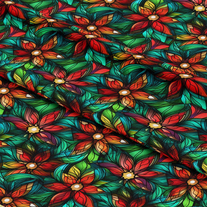 Stained Glass Christmas Pattern 11 Quilting Cotton Fabric