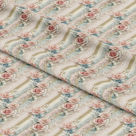 Floral Stripes Pattern 4 Quilting Cotton Fabric