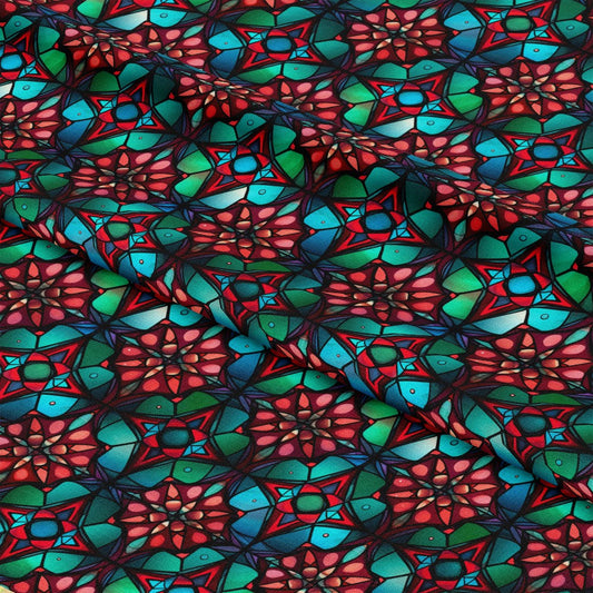 Stained Glass Christmas Pattern 10 Quilting Cotton Fabric