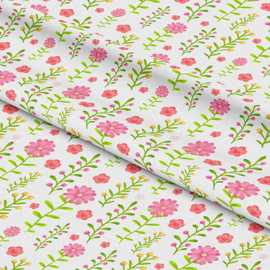 Handdrawn Pink Flowers Pattern 1 Quilting Cotton Fabric