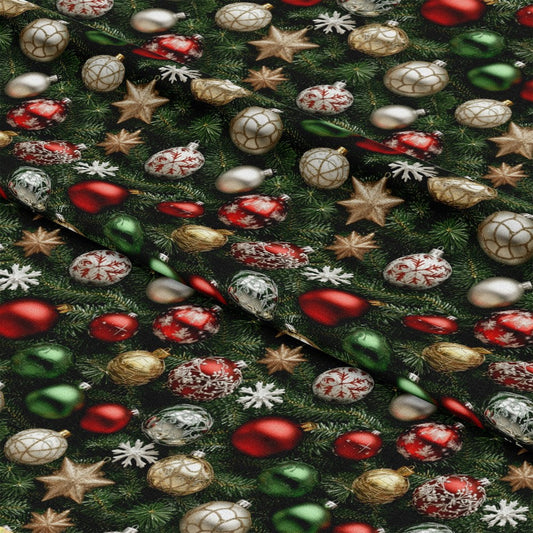Realistic Christmas Ornaments Pattern 9 Quilting Cotton Fabric