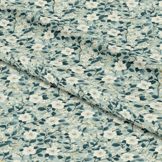 Cornflower Blue Floral Pattern 14 Quilting Cotton Fabric