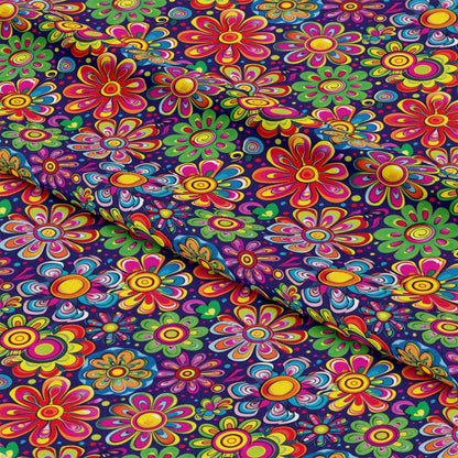 Rainbow Hippie Flowers Pattern 7 Quilting Cotton Fabric