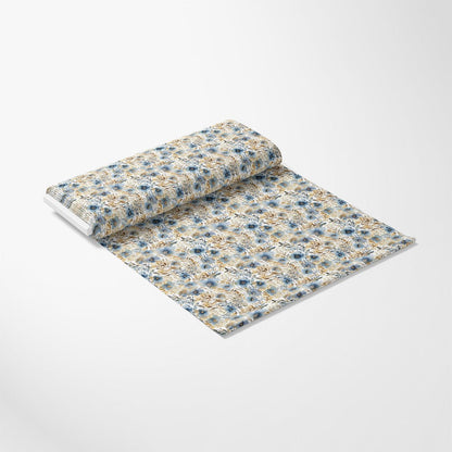 Blue and Gold Floral Pattern 1 Quilting Cotton Fabric
