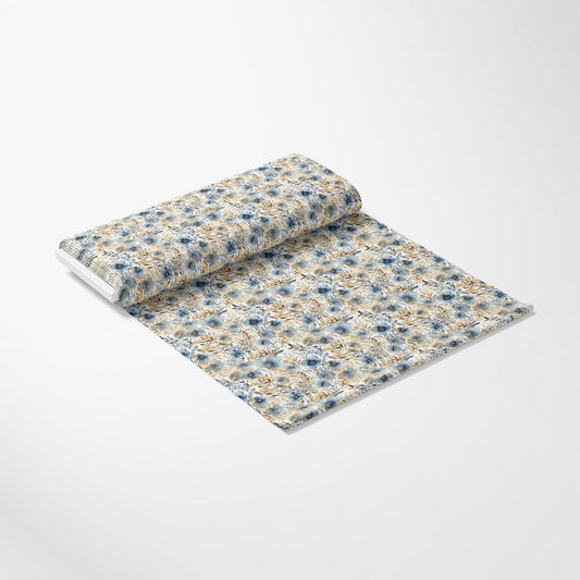 Blue and Gold Floral Pattern 1 Quilting Cotton Fabric