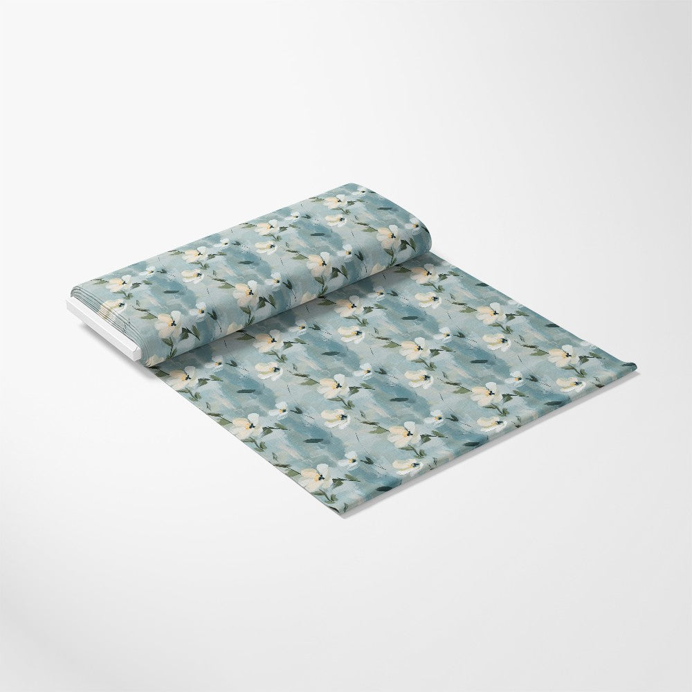 Cornflower Blue Floral Pattern 17 Quilting Cotton Fabric