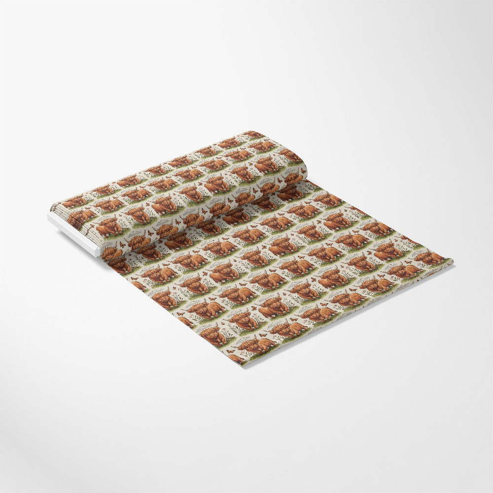 Cartoon Highland Cows Pattern 20 Quilting Cotton Fabric