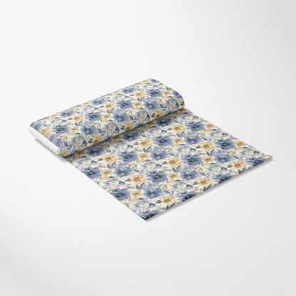 Blue and Gold Floral Pattern 2 Quilting Cotton Fabric