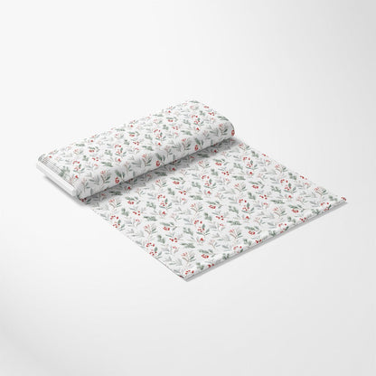 Mistletoe and Holly on Snow Pattern 1 Quilting Cotton Fabric