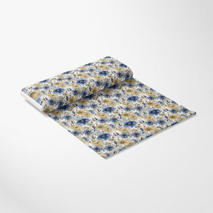 Blue and Gold Floral Pattern 6 Quilting Cotton Fabric