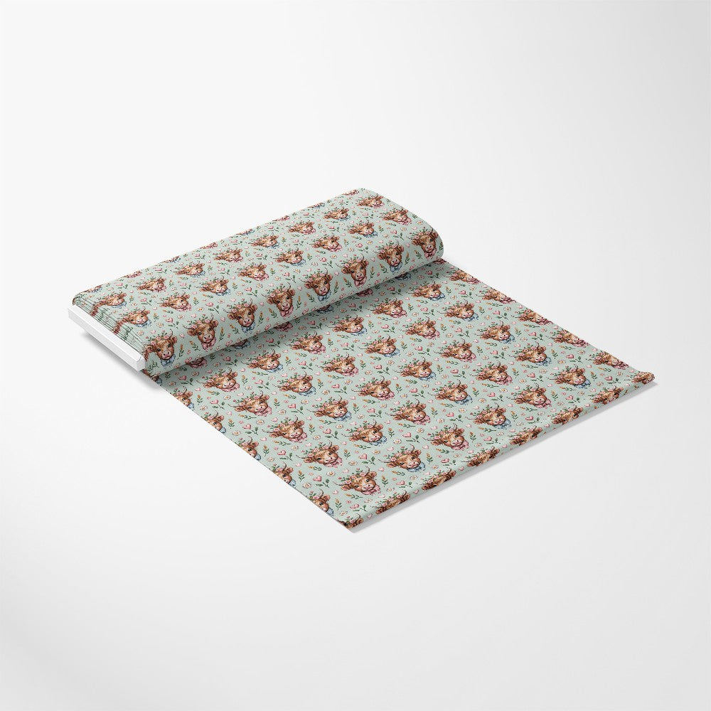 Highland Cow Heads Pattern 2 Quilting Cotton Fabric