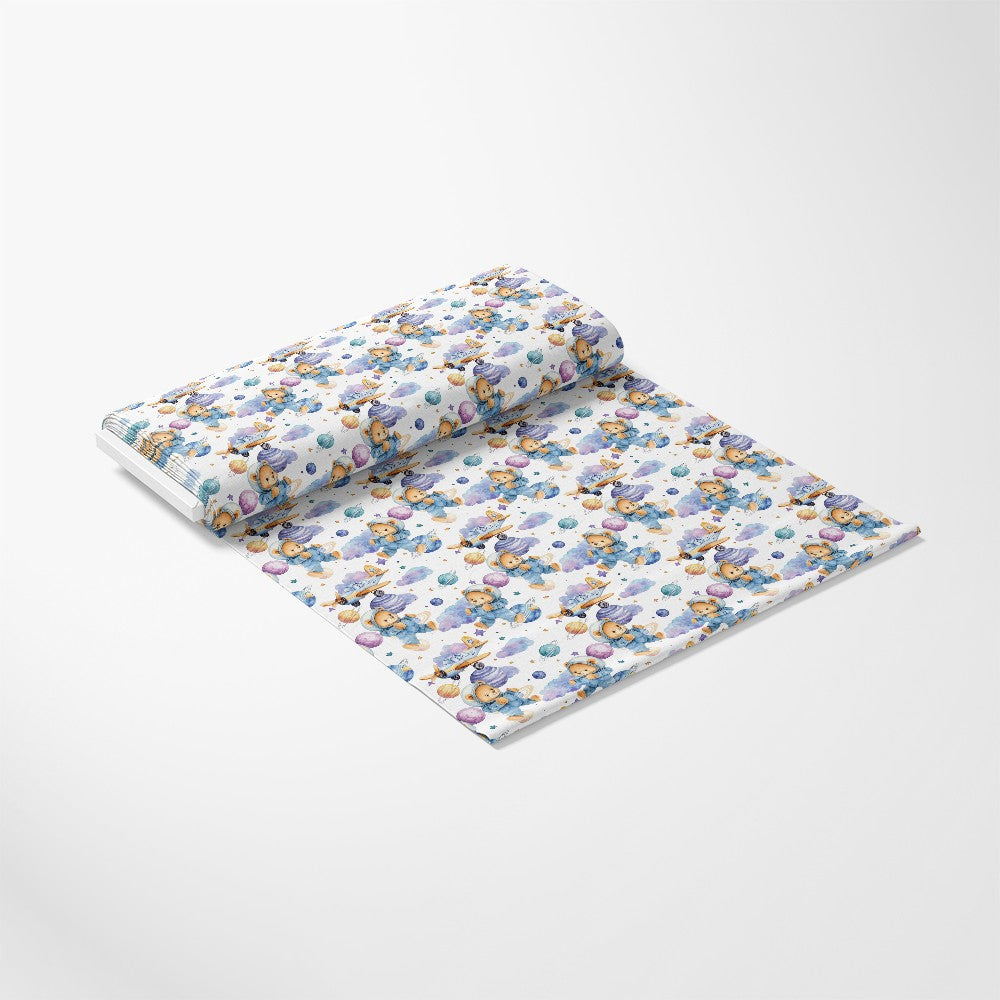 Blue Teddy Bear Baby Boy Pattern 4 Quilting Cotton Fabric