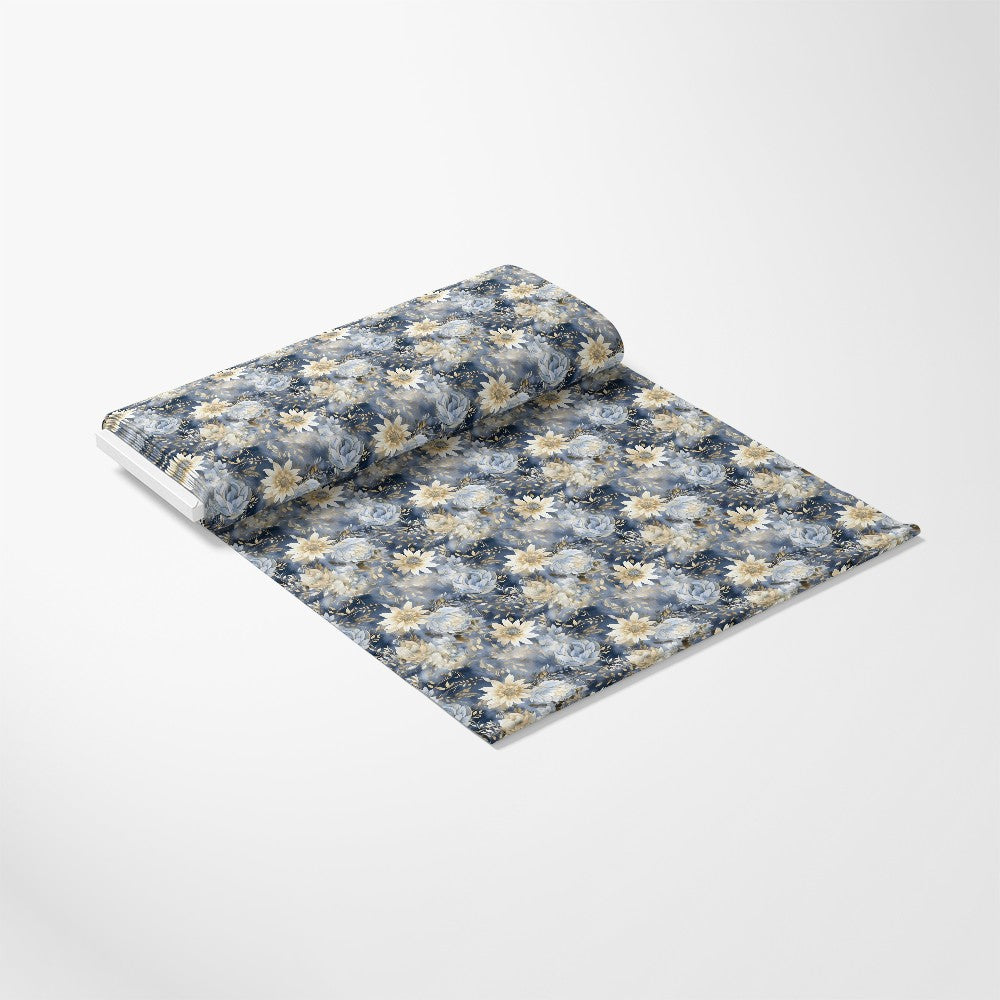 Blue and Gold Floral Pattern 3 Quilting Cotton Fabric