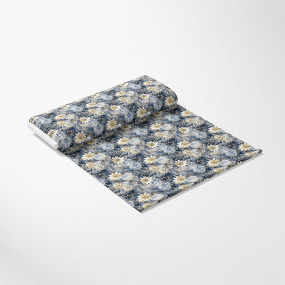 Blue and Gold Floral Pattern 3 Quilting Cotton Fabric