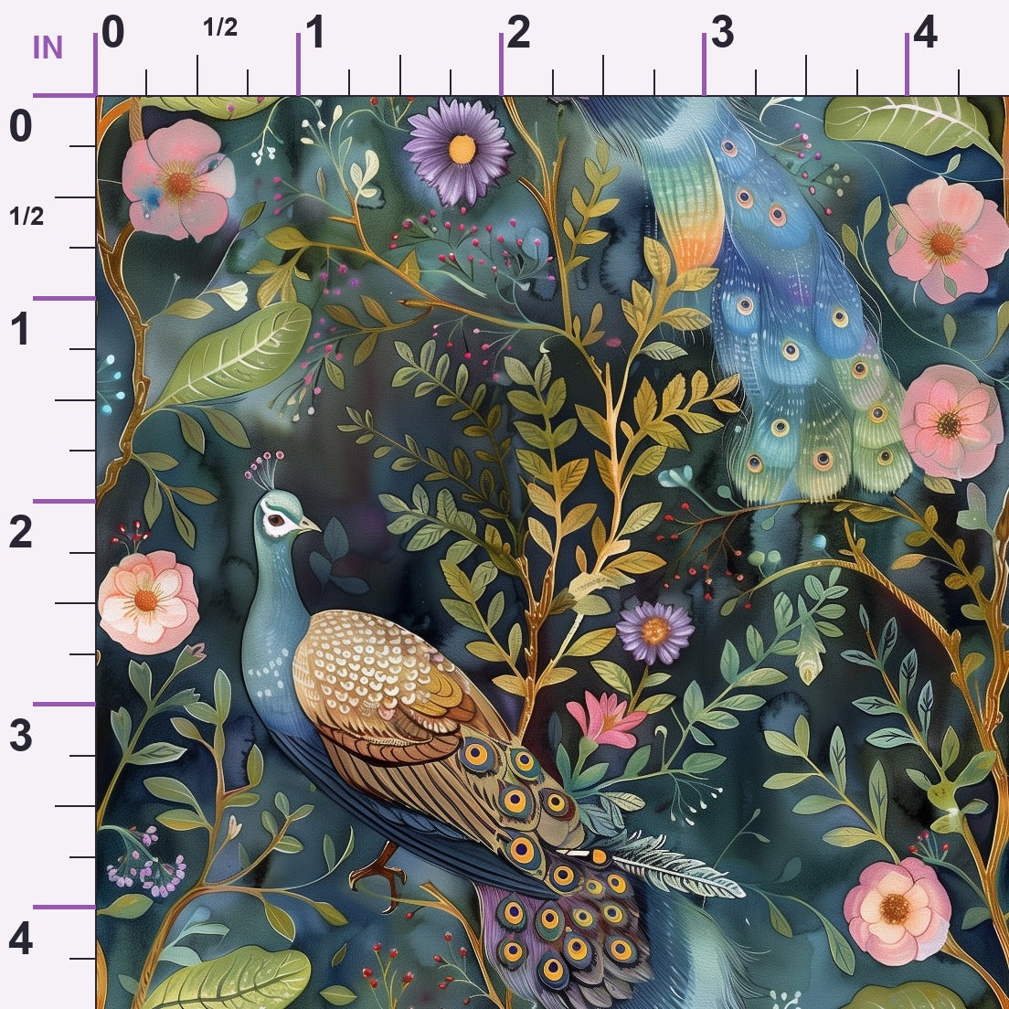 Peacocks and Flowers Minky Fabric