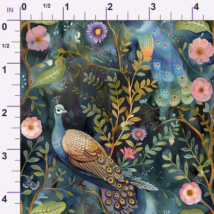 Peacocks and Flowers Minky Fabric