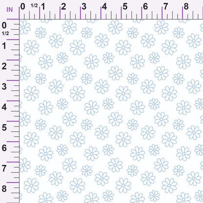 Periwinkle Dreams Daisies Outline on White Minky Fabric