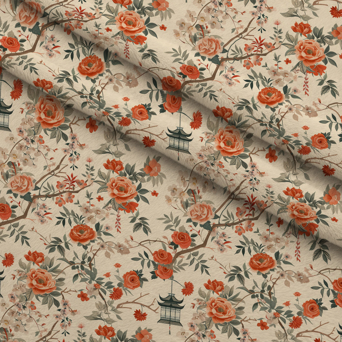 Persimmon Pagoda Pattern 1 Minky Fabric