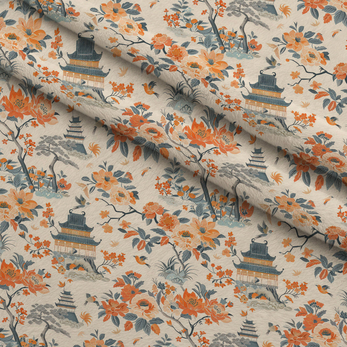 Persimmon Pagoda Pattern 2 Minky Fabric