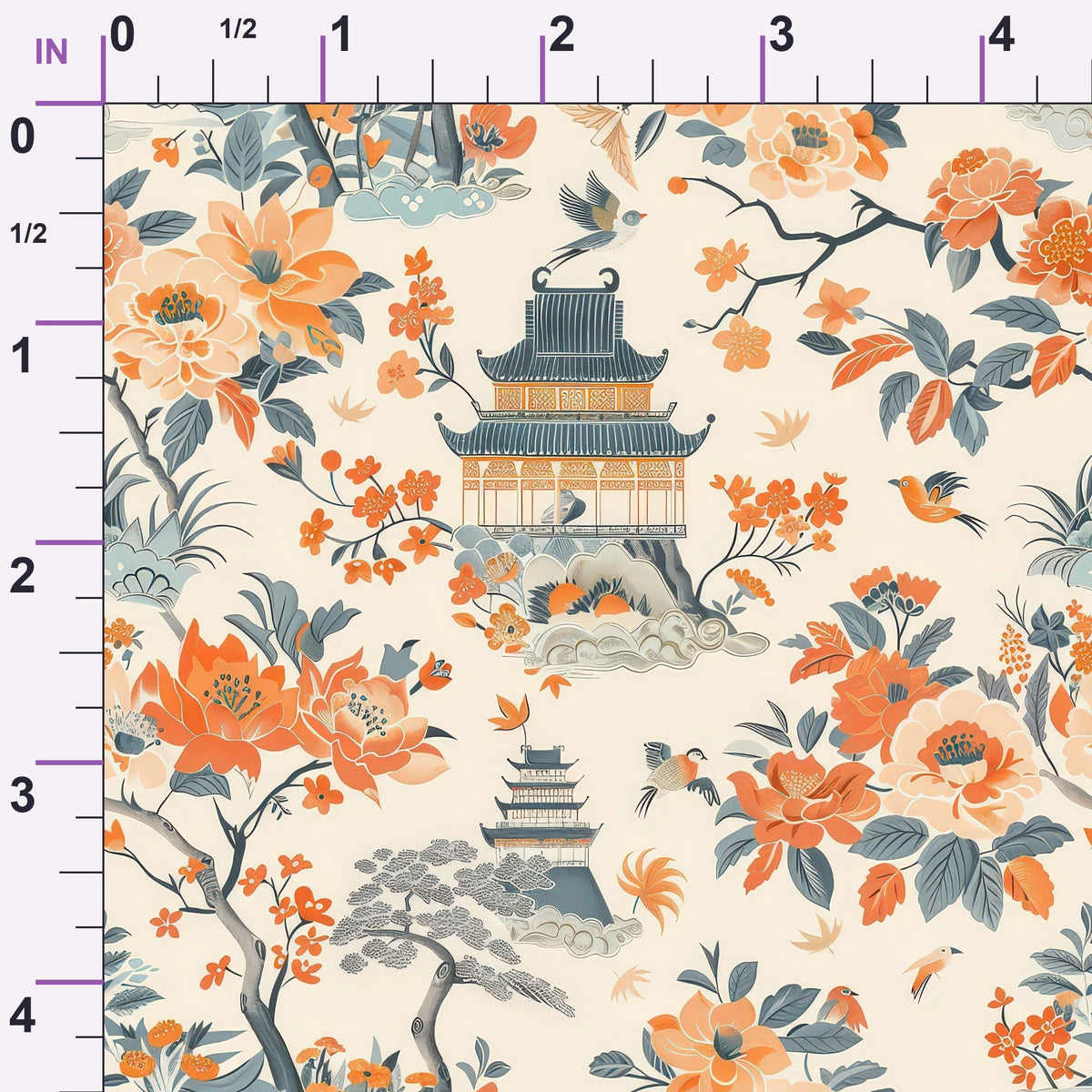 Persimmon Pagoda Pattern 2 Minky Fabric