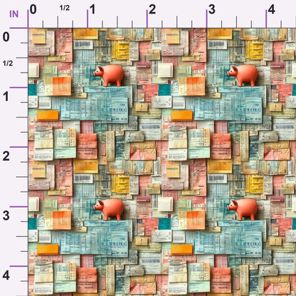 Piggy Bank Papers Pattern 1 Minky Fabric