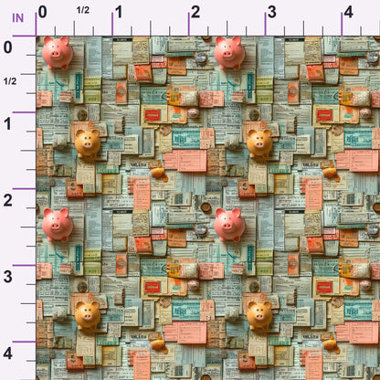 Piggy Bank Papers Pattern 2 Minky Fabric