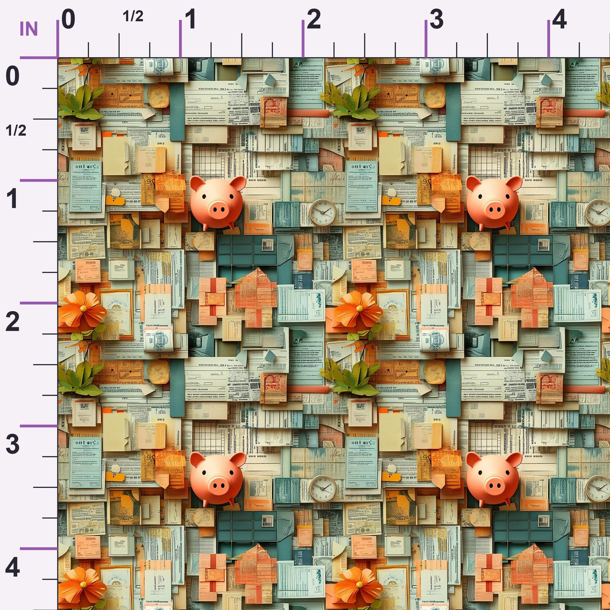 Piggy Bank Papers Pattern 3 Minky Fabric