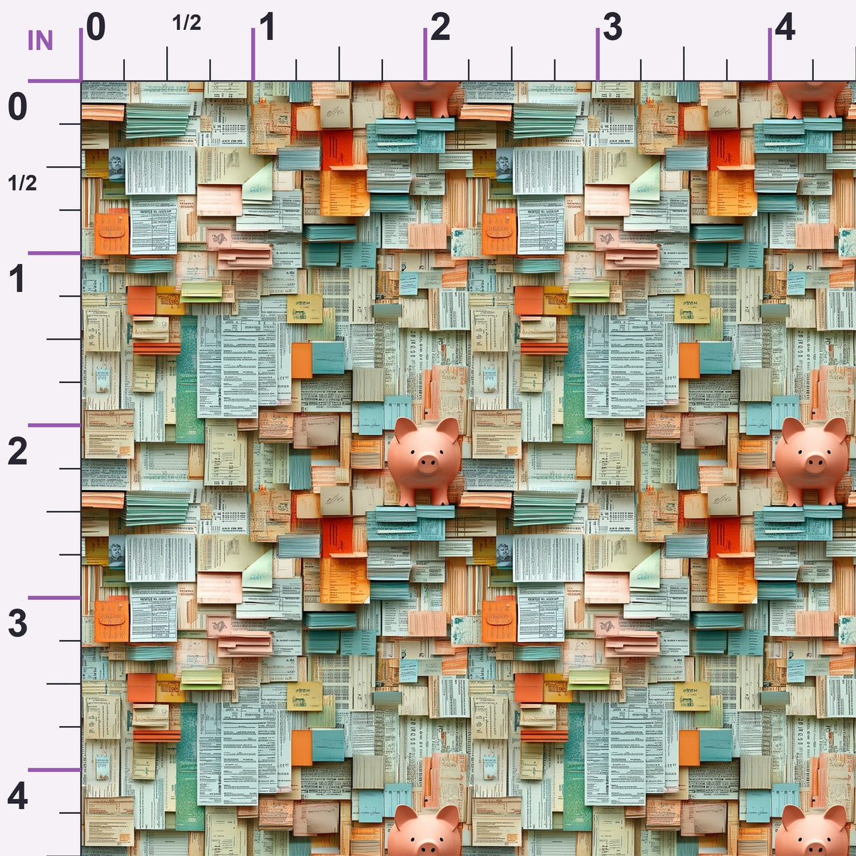 Piggy Bank Papers Pattern 4 Minky Fabric