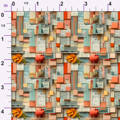 Piggy Bank Papers Pattern 5 Minky Fabric