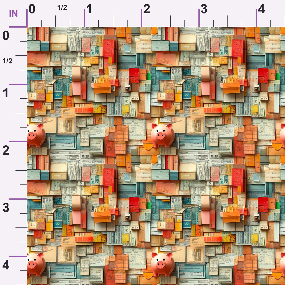 Piggy Bank Papers Pattern 6 Minky Fabric