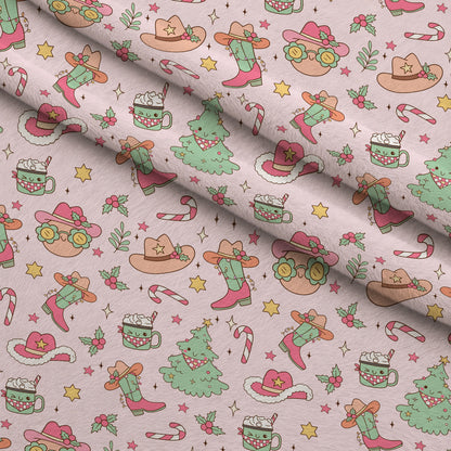 Pink Cowgirl Christmas Pattern Minky Fabric