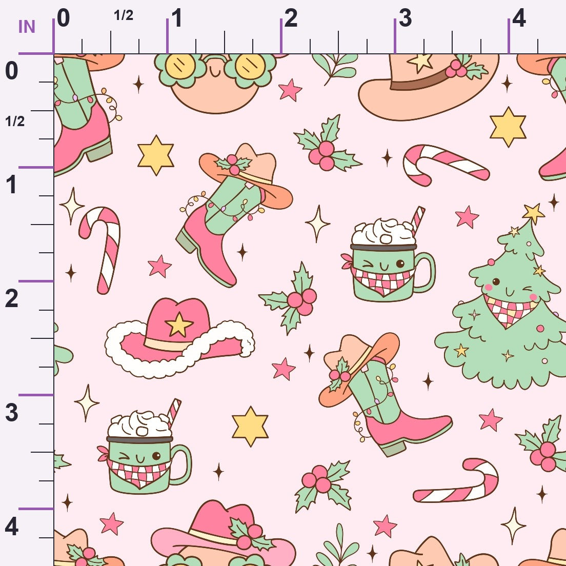Pink Cowgirl Christmas Pattern Minky Fabric
