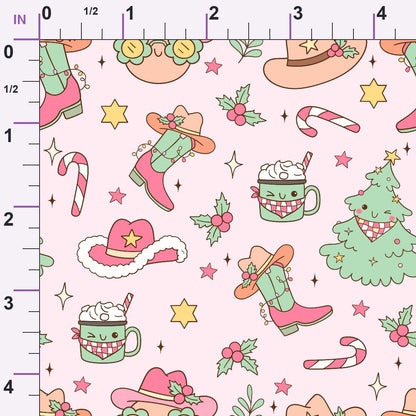 Pink Cowgirl Christmas Pattern Minky Fabric