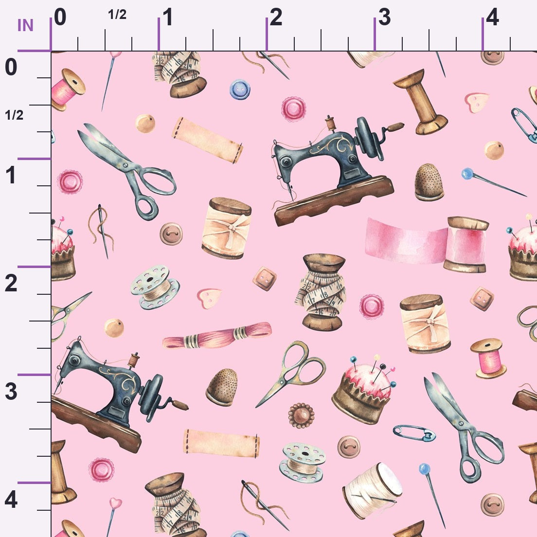 Pink Old Sewing Elements Minky Fabric