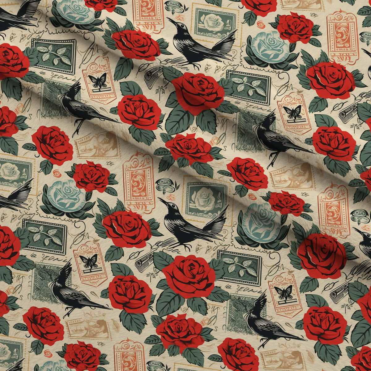 Postmarked Roses Pattern 5 Minky Fabric