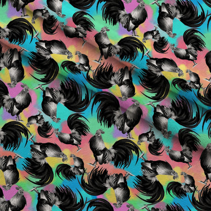 Rainbow Roosters Pattern 1 Minky Fabric