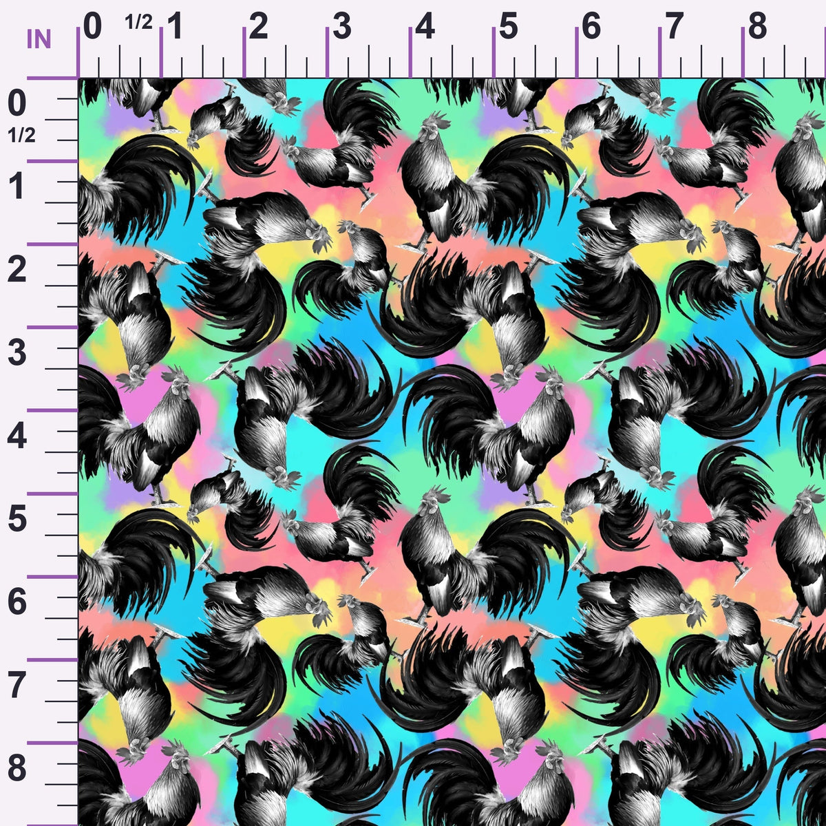 Rainbow Roosters Pattern 1 Minky Fabric
