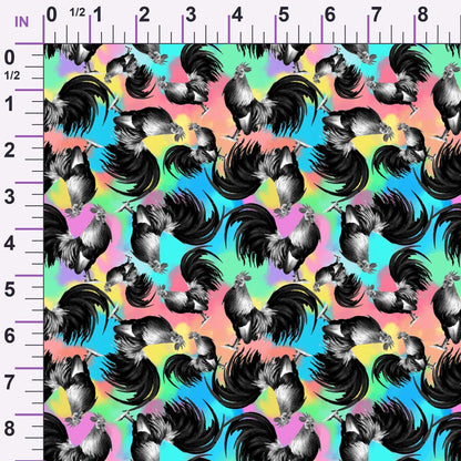 Rainbow Roosters Pattern 1 Minky Fabric