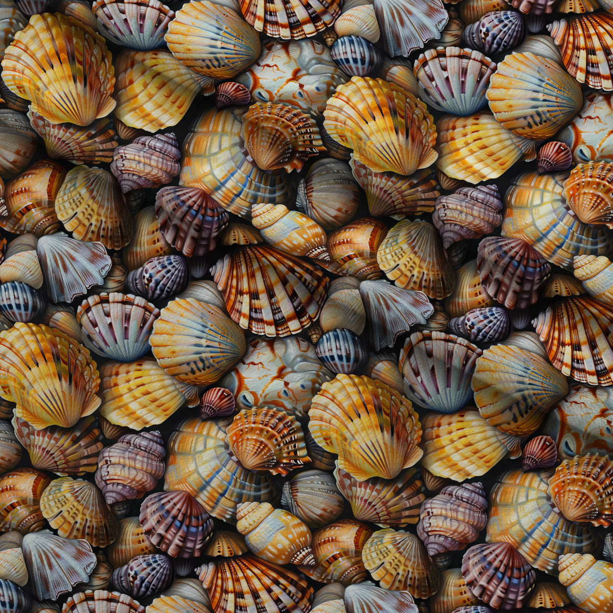 Realistic Sea Shells Minky Fabric