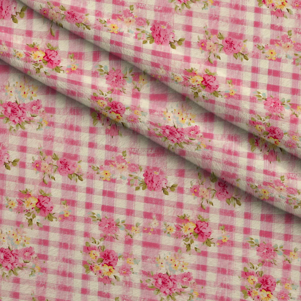 Rosy Gingham Pattern 14 Minky Fabric