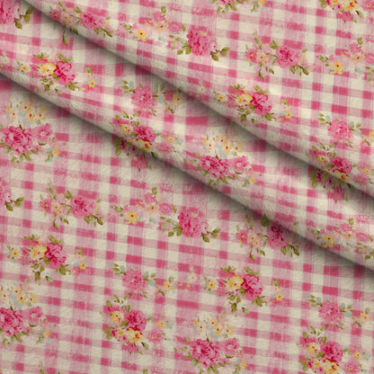 Rosy Gingham Pattern 14 Minky Fabric
