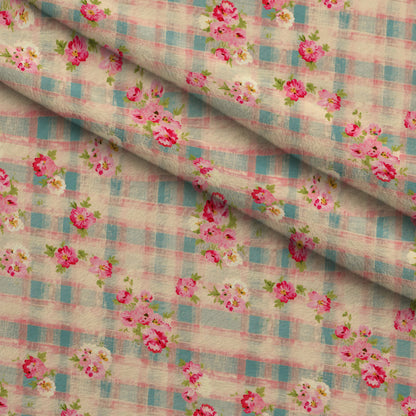 Rosy Gingham Pattern 3 Minky Fabric