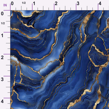 Royal Blue and Gold Agate Pattern 12 Minky Fabric