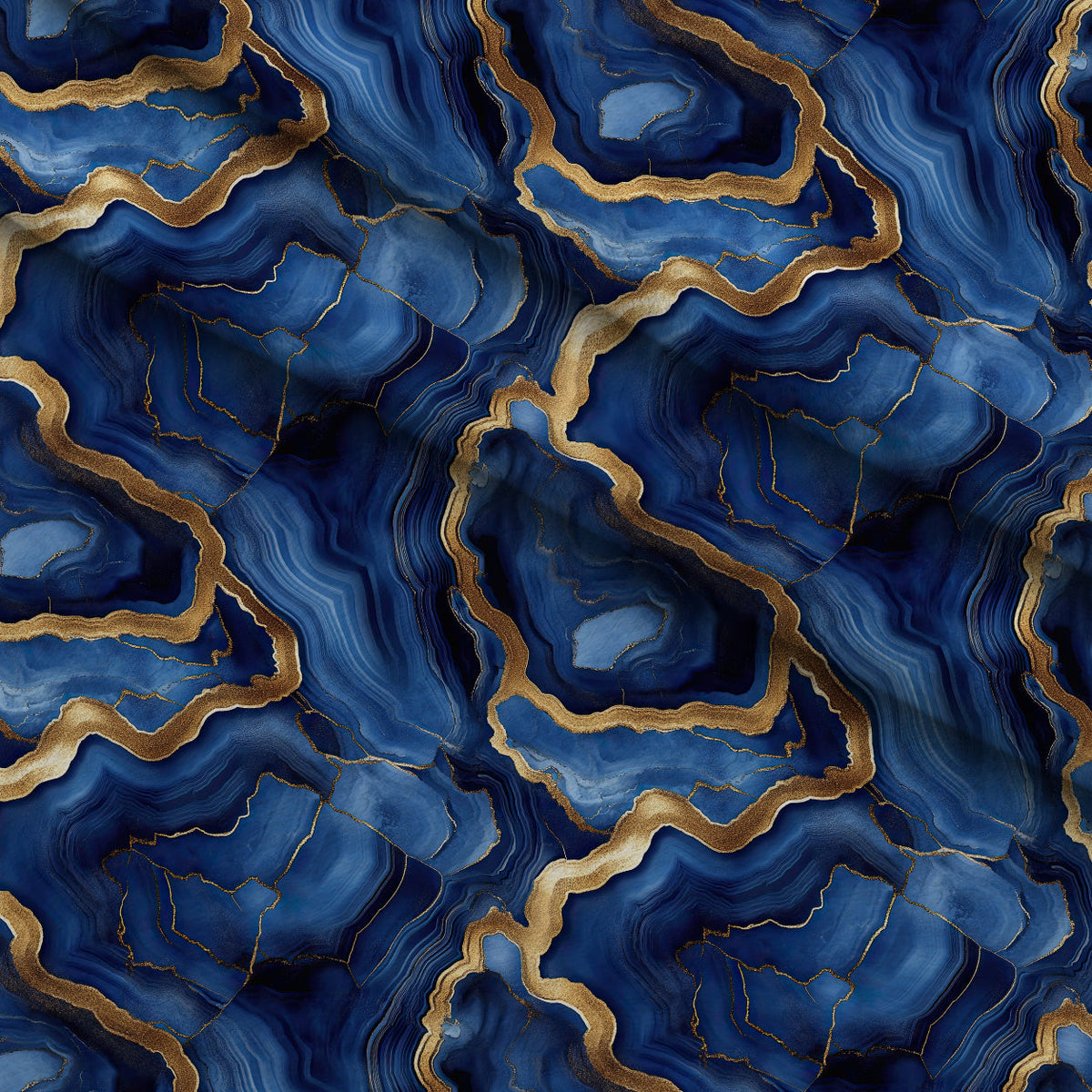 Royal Blue and Gold Agate Pattern 16 Minky Fabric