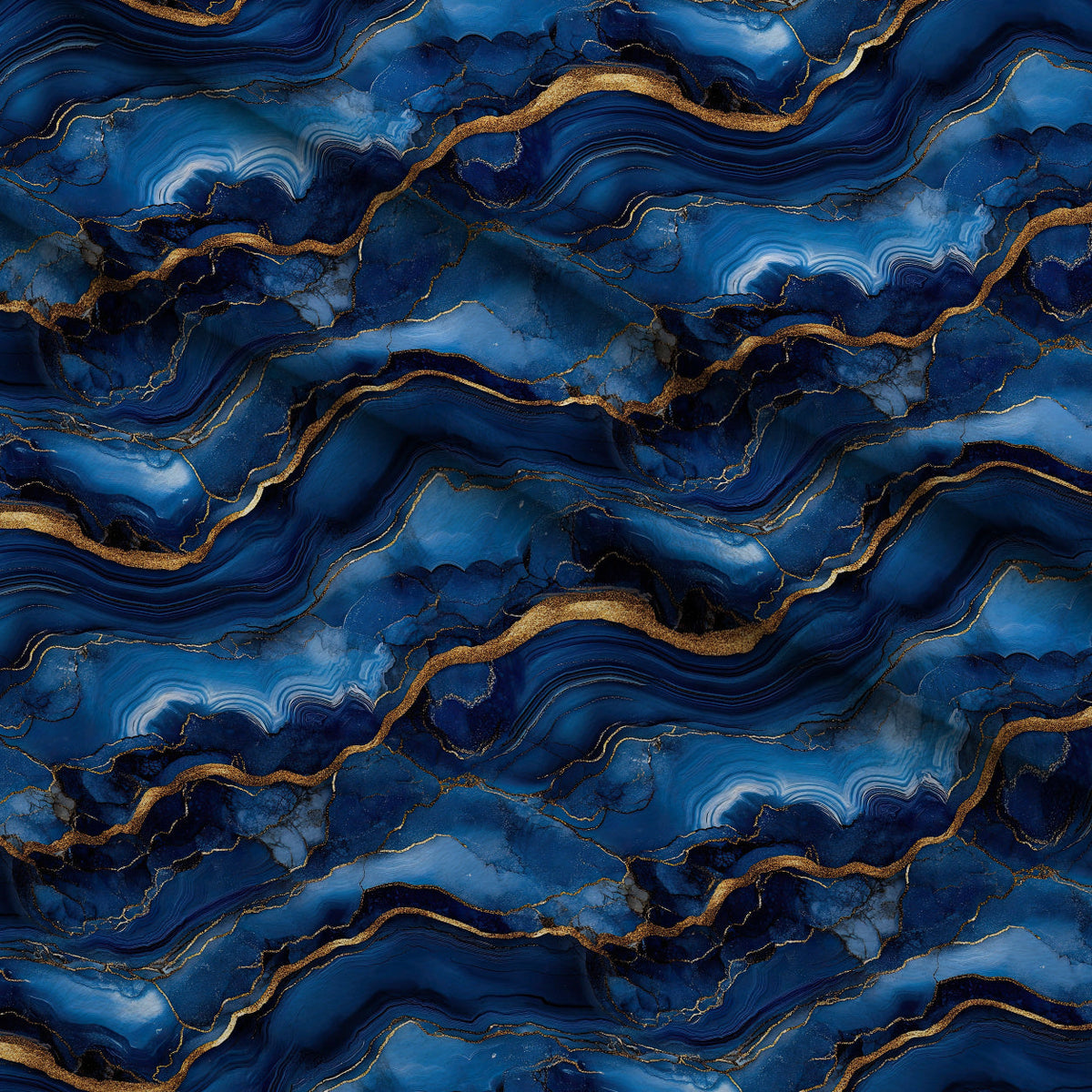 Royal Blue and Gold Agate Pattern 2 Minky Fabric