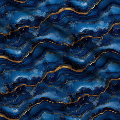 Royal Blue and Gold Agate Pattern 2 Minky Fabric