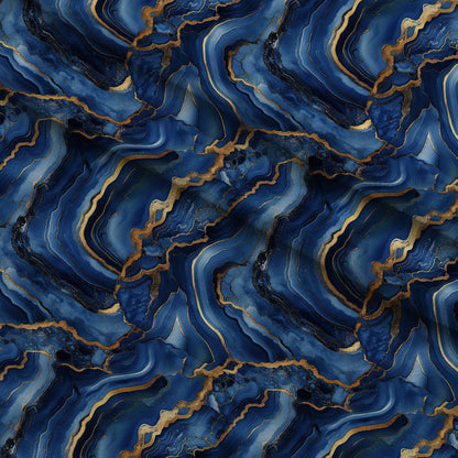 Royal Blue and Gold Agate Pattern 3 Minky Fabric